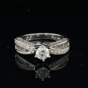 14K White Gold Criss Cross Round Solitaire