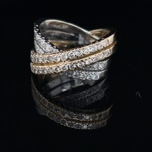 2 Tone White & Yellow Gold Criss Cross 0.75ct. Color Ring