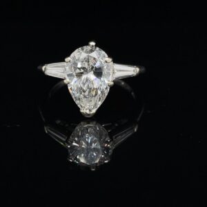 2.20 ct. 14K White Gold Pear Engagement Ring and Band Color F Clarity VS1